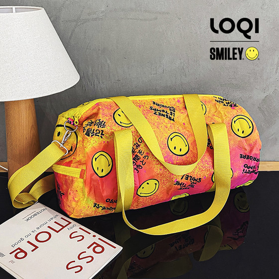 LOQI/Smiley Face 공동 브랜드 가방 경량 접이식 여행 크로스바디 숄더백 패션 스트리트 아트 대용량 가방