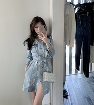 CHICYOU (unique beauty) light blue tie dyed thin temperament 2021 new denim coat dress
