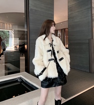 CHICYOU(8 fold return) Black and White imitation sheep beach fur environmental protection fur buckle girl warm coat