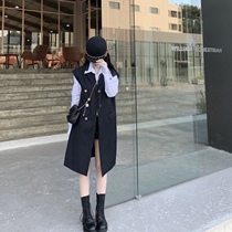 CHICYOU (British aristocratic) college knightsstyle navy blue diamond buckle long profile vest