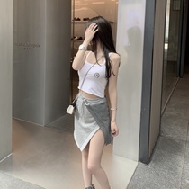 CHICYOU High open fork grey Leisure 100 lap irregular high waistcoat short dress 2021 Summer new dress