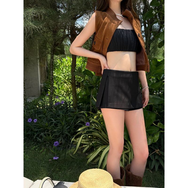 [in Stock] Chicyou "Super Good Texture, Basic and Versatile" Side Zipper Low-Waist Suit Short Skirt Culottes