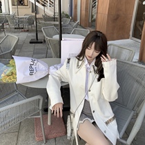 (5 off clearance)(Lux series Wang fried) high-end heavy industry white metal long denim jacket