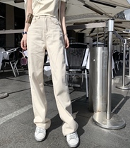 CHICYOU giant legs long upper body thin 10 kg off-white spring and summer casual straight denim straight pants trousers