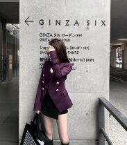 (50% off clearance)Super white (premium purple)slim temperament Gold matte buckle blazer