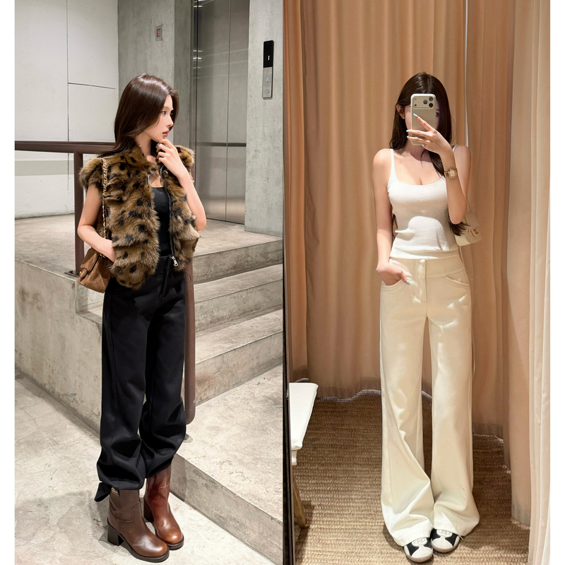 Chicyou "Practical Wear" Black and White Simple and Versatile Lyocell Cotton Straight-Leg High-Weight Suit Trousers Chicyou "Practical Wear" Black and White Simple and Versatile Lyocell Cotton Straight-Leg High-Weight Suit Trousers