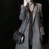 (50% off clearance) (king fried)bling sparkling diamond collar medium-long plaid suit spring new