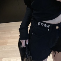 CHICYOU (100 hitch king) Diamonds letters wang wool side denim shorts High waist spicy girl with thin pants summer