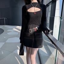 (5 fold clearance) black hand-stitched button decorative clear line high waist a thin niche fashionable skirt skirt skirt