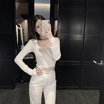 CHICYOU Baby-like touch milky figure with large round collar ultra-thin micropivot long sleeve bottom short tee