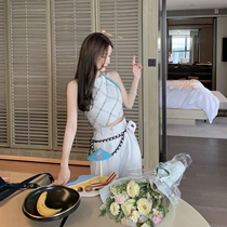 CHICYOU small incense woven sexy temperament backless sling hot girl hanging neck spring and summer thin collarbone vest top