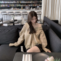 CHICYOU black khaki puppies lace sexy single strapless blouse fashionable shirt Top Spring and Autumn New Women