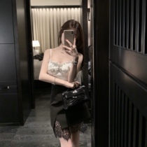 CHICYOU sexy lace stitching split A- line dress high waist thin Joker temperament bust skirt