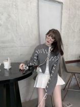  CHICYOU niche unique gray rope strap short 30% wool woolen long-sleeved fashionable jacket jacket