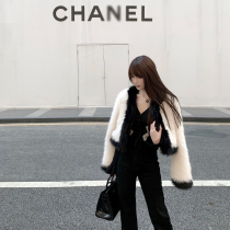 CHICYOU self-leaving new small fragrant white black side hit with fox fur imitation leather grass conspicuy jacket blouse
