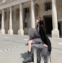  CHIYCOU gradient sense looming cold gray high waist wild dark style heavy industry multi-layer puffy yarn skirt