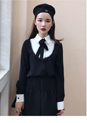 CHICYOU cắt đen bị hỏng cạnh tối đen đoạn ngắn vòng cổ lỏng mỏng dài tay áo dệt kim áo len phụ nữ áo khoác len nữ