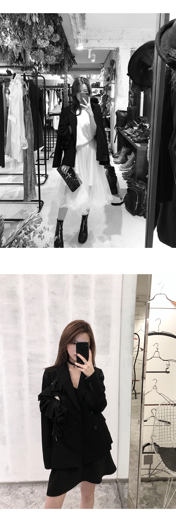 CHICYOU siêu nặng màu đen tối tóc đen tỉa hoa lỗ trang trí blazer hoang dã áo vest dạ nữ