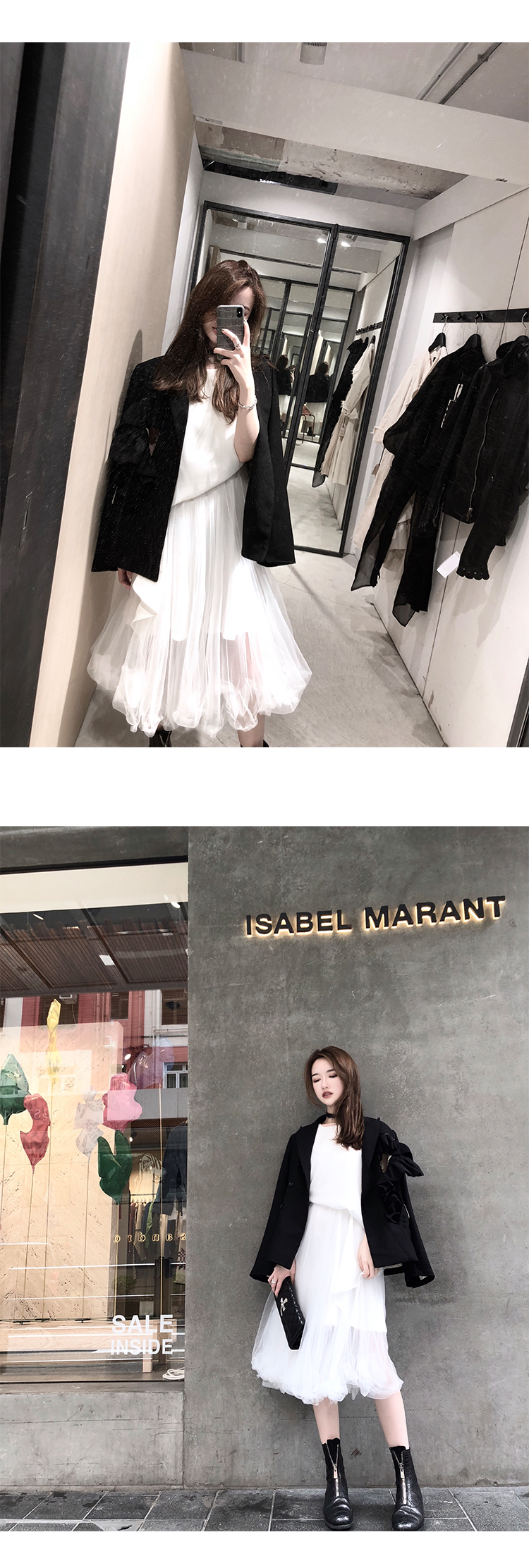 CHICYOU siêu nặng màu đen tối tóc đen tỉa hoa lỗ trang trí blazer hoang dã áo vest dạ nữ