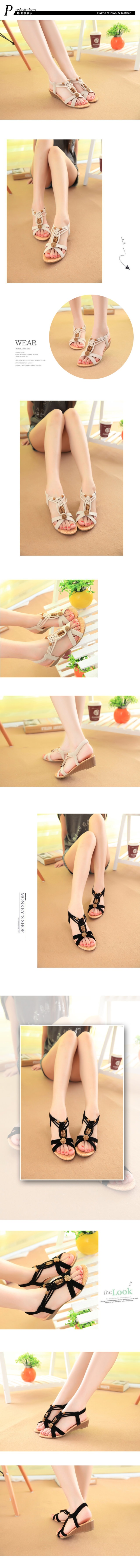 Bang Yuan Shi dép mùa hè đính cườm giày nữ dây da phẳng với giày bãi biển phóng túng - Giày thể thao / sandles dép quai hậu 