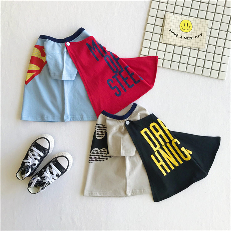 2022 Summer 1 New Style 2 Boys Superman Cotton Cloak T-Shirt 4 Children 3 Years Old Baby Bamboo Cotton Short Sleeve Top