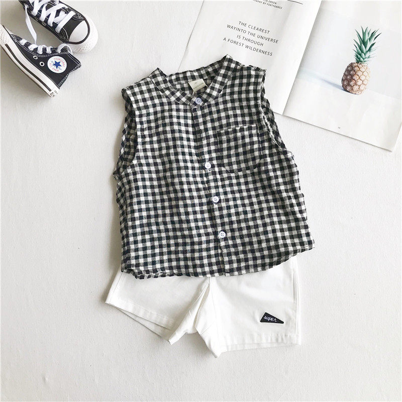 2021 Summer children's Han edition of pure cotton plate stand shirt horsemane boys and girls baby loose shoulder vest
