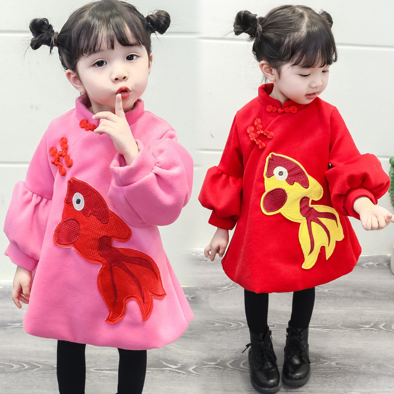 Váy bé gái kiểu sườn xám Trung Quốc 0-1-2-3 tuổi 4 váy công chúa nước ngoài mùa thu đông mặc cùng váy nhung đầm bé gái