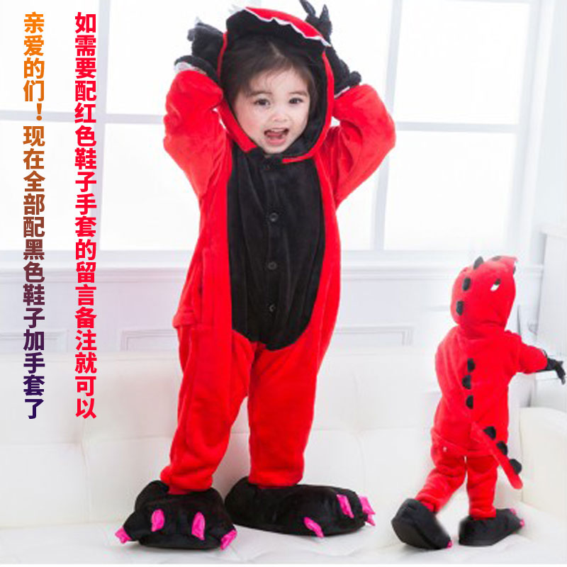 Trẻ em Xiêm Pyjama Khủng long Động vật Hoạt hình Flannel Bé trai Một mảnh Cha mẹ-con Mùa đông Nữ Dịch vụ nhà thoi trang be yeu