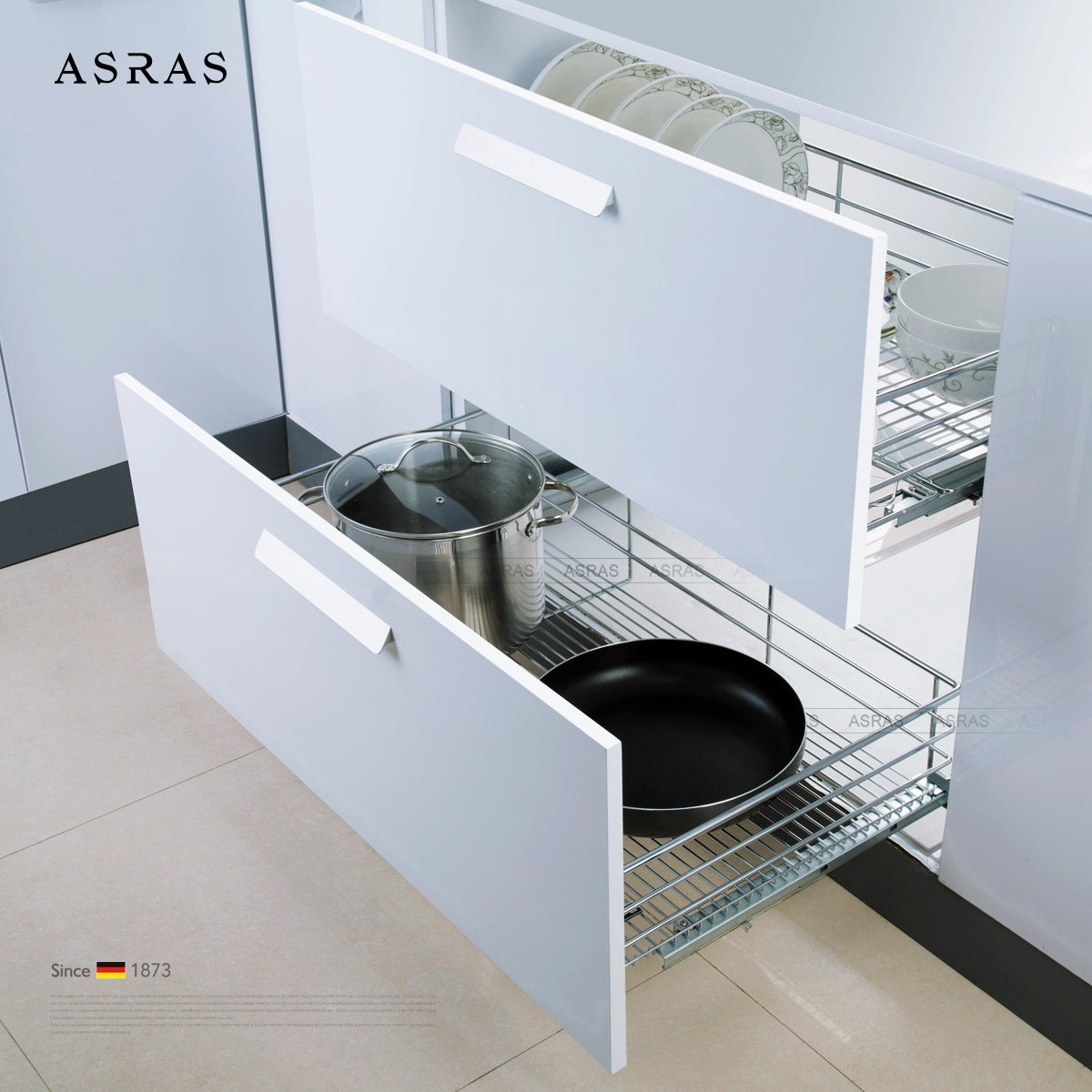 ASIRAS Asus European-style double wire pull basket kitchen integral cupboard drawers Dish Rack for Import damping rails
