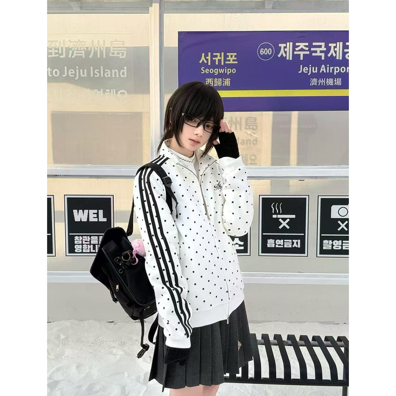 【Chiba Carsaeki】2..6 Polka Dot Gymnastics Jacket Stand Collar Hoodless Japanese Style Sports Slimming Versatile
