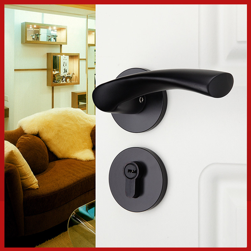 Indoor Bedroom House Door Lock Silent Wood Door Lock Black Hardware Two-piece Lock Modern Space Aluminum Alloy Solid Wood Door Lock
