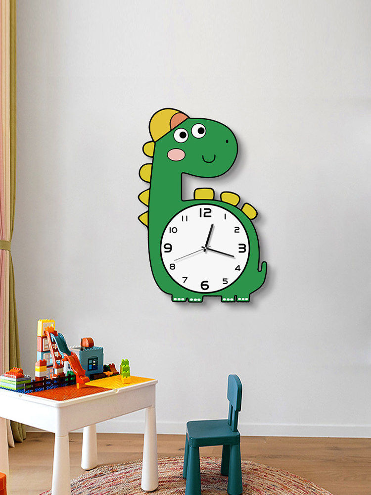 Cartoon Children's Room Decorative Clock Wall Clock Living Room Creative Little Dinosaur Clock Wall Hanging Fashionable Punch-Free Silent Clock
