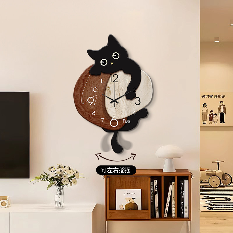Medieval-Style Cat Swing Wall Clock Restaurant 2026 New Model Living Room Clock Decorative Art Creative Clock Wall Hanging