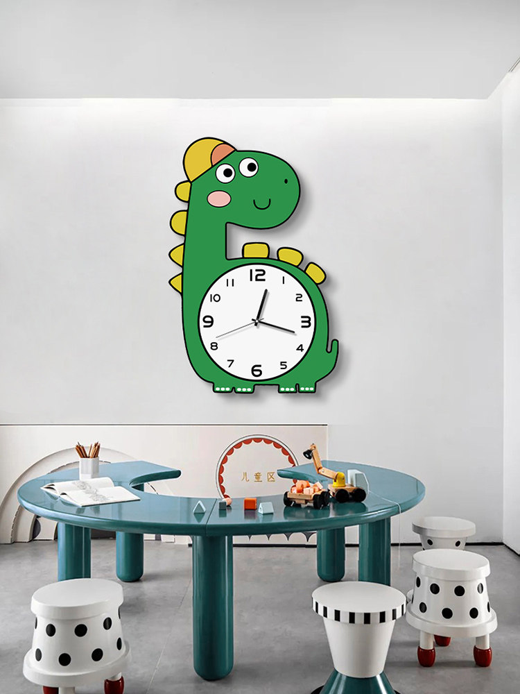 Cartoon Children's Room Decorative Clock Wall Clock Living Room Creative Little Dinosaur Clock Wall Hanging Fashionable Punch-Free Silent Clock