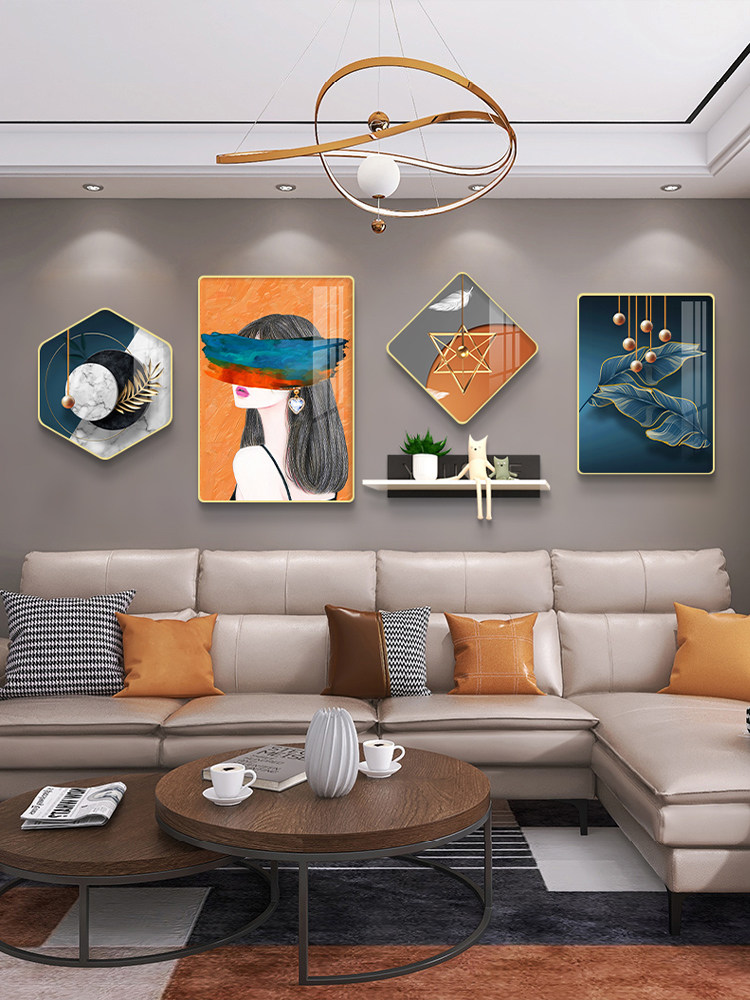Nordic Light Luxury Living Room Decorative Painting Sofa Background Wall Painting Simple Modern Creative High-End Atmospheric Combination Hanging Painting