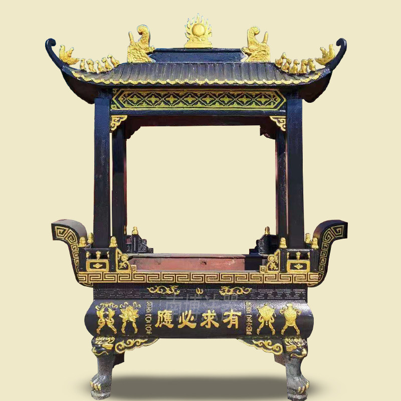 Supply burning incense Baifer rectangular four-dragon-column cast-iron imitation ancient incense burner Tripod Temples Wind Scenic Area Large Open-air Poly-Treasure Furnace