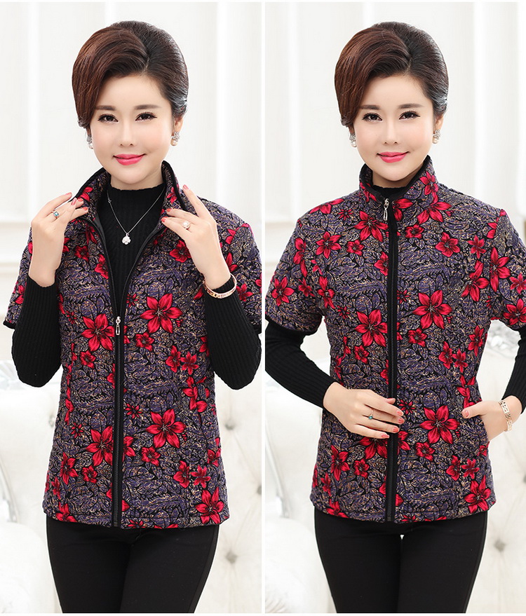 Quần áo vest nữ trung niên vest mùa thu và mùa đông cotton quần áo trung niên xuống cotton nửa tay áo vest vest cotton thoi trang cong so