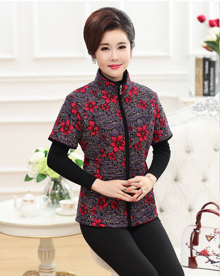 Quần áo vest nữ trung niên vest mùa thu và mùa đông cotton quần áo trung niên xuống cotton nửa tay áo vest vest cotton thoi trang cong so