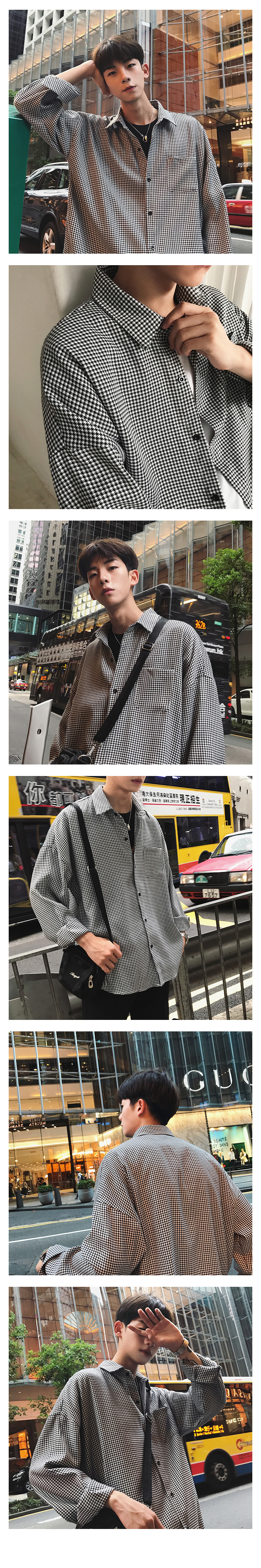 Mùa thu mới Hàn Quốc cổ điển đa năng houndstooth áo sơ mi nam tính khí văn chương tốt kẻ sọc giản dị áo sơ mi dài tay áo sơ mi jean nam