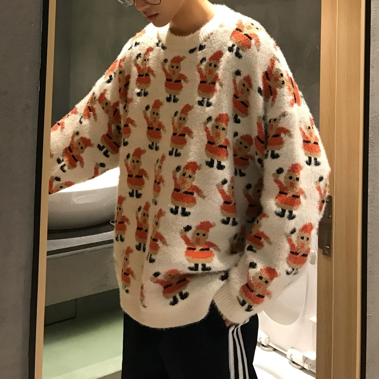 Knock cute ~ mùa đông phiên bản Hàn Quốc của toàn thân hoạt hình áo len jacquard vài chiếc áo len cashmere sang trọng thoải mái áo đôi độc lạ