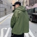 Mùa đông cổng gió xu hướng túi công cụ áo khoác nam Harajuku retro cừu cashmere dày áo trùm đầu bông ấm áo dạ nam hàn quốc Bông