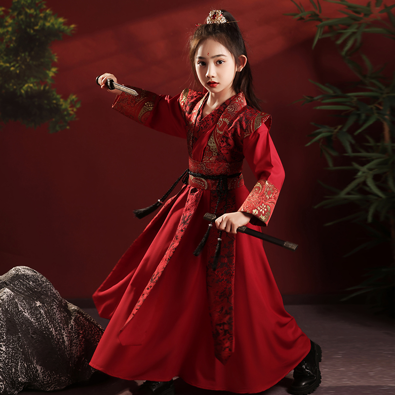 Hua Mulan Knight Flying Fish Suit Children's Hanfu Chinese Style Tang Suit Brocade Guard Cosplay Ancient Costume Boys and Girls Performance Costume