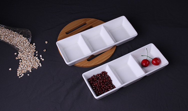 Nhà hàng khách sạn bộ đồ ăn bằng gốm sứ lẩu gia vị đặc biệt nước sốt món ăn hình chữ nhật hai lưới ba lưới món ăn bát trắng tinh khiết bát ăn cơm