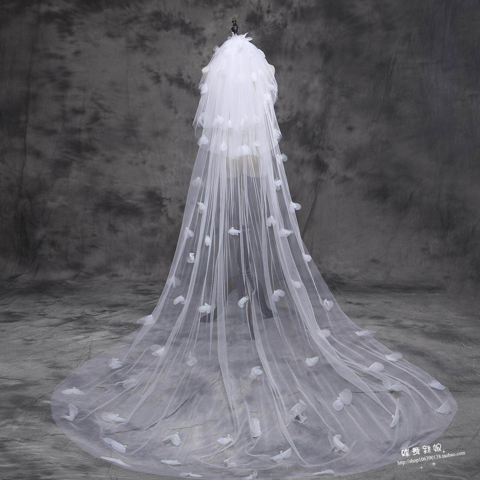 Bride wedding veil headwear main wedding dress trailing long version super fairy forest beautiful pearl flower photo