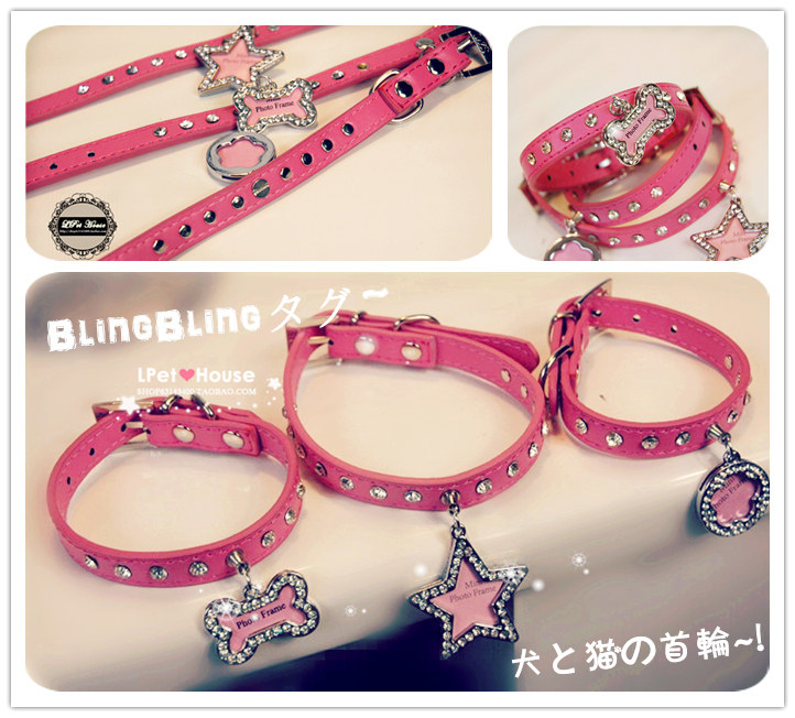 ★Pretty Original Pet Identity Card Entry Ring Teddy Puppy Cat Bull Leather Drilling Pendant neck ring traction rope