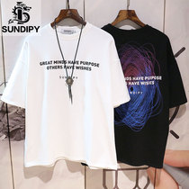 Mens loose summer thick short sleeve T-shirt Korean letter printing graffiti Tide brand INS half body shirt fashion