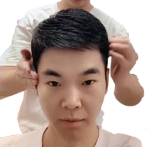 Seamless Korean fashion wig mens head replacement hair piece fully hand-woven real wig block forehead invisible short hair