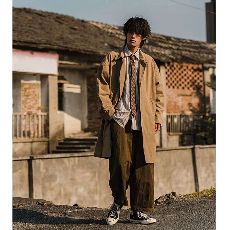 Японский тренд осень ретро плащ-т trench coat для отдыха, oversize