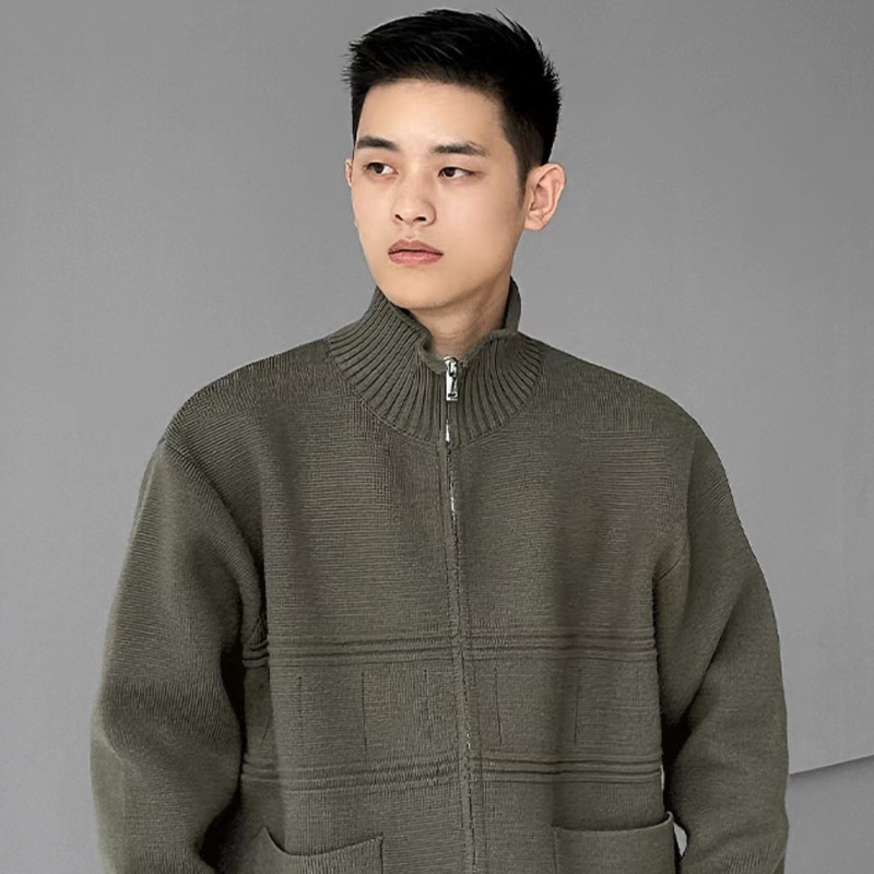 Stand Collar Knitted Cardigan Men's Jacket Retro Sweater Zip-Up Coat Casual Solid Color Spring and Autumn Style High-End Top Stand Collar Knitted Cardigan Men's Jacket Retro Sweater Zip-Up Coat Casual Solid Color Spring and Autumn Style High-End Top
