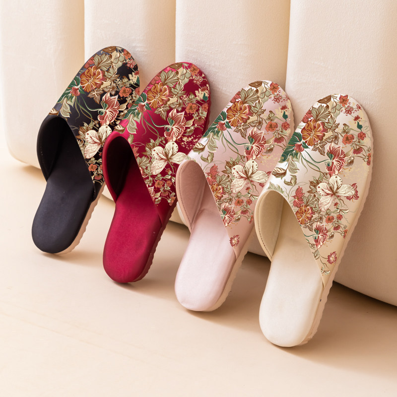 Cotton Slippers for Couples, Wedding Slippers for All Seasons, High-End Satin, Light Luxury, Bride and Groom, Newlywed Wedding Slippers, Indoor